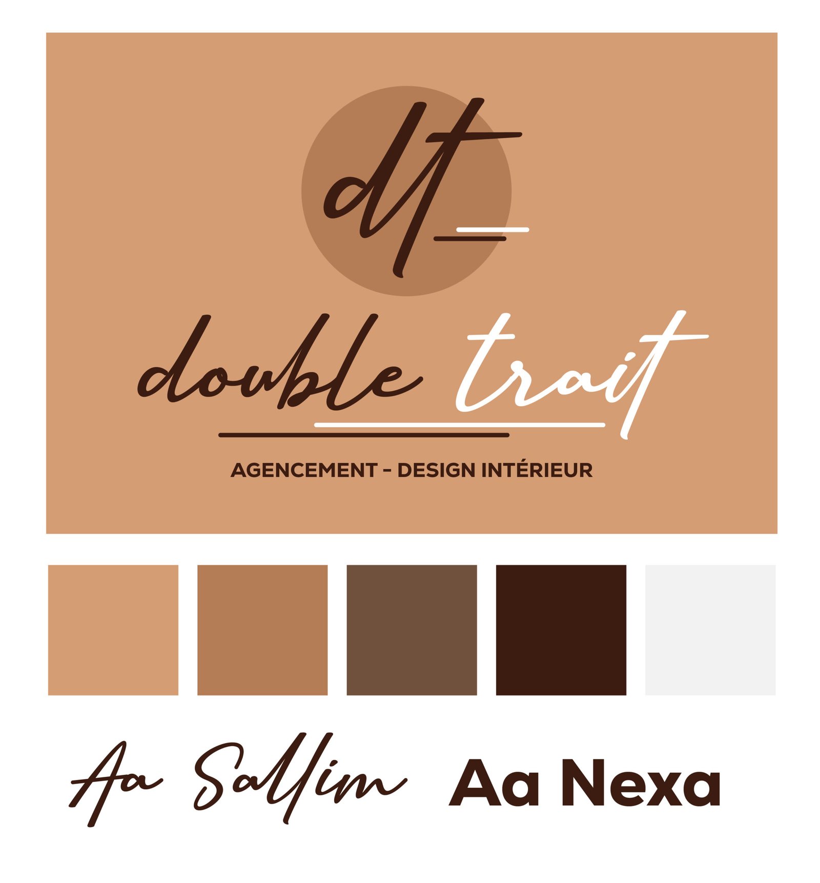 Proposition de logo Double Trait avec typographie manuscrite et palette terracotta, brun et beige